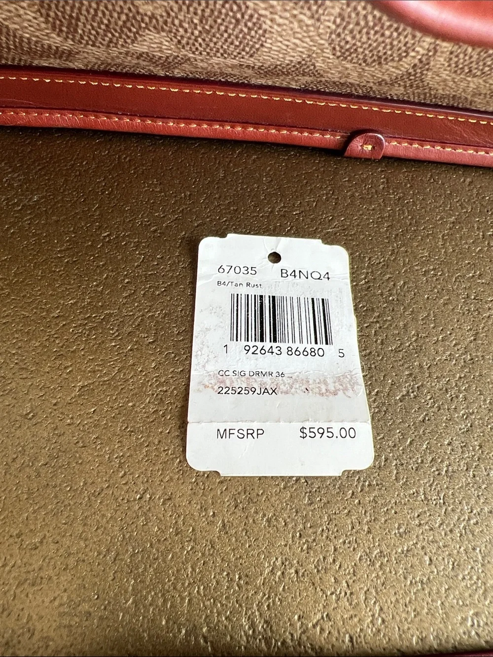 Coach Brown Signature Monogram Satchel with Burgundy Trim